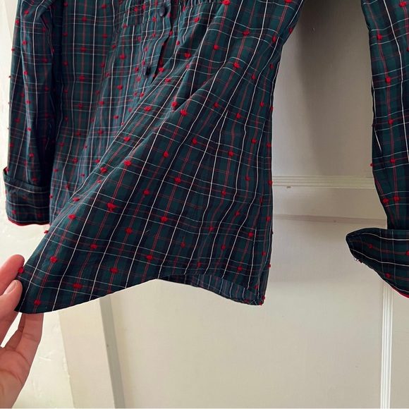 Vintage Brooks Brothers green black red tartan plaid button down tuxedo shirt - Picture 5 of 13
